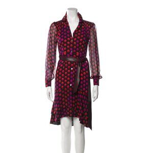 DIANE VON FURSTENBERG Silk Two Giraffe Daze Dot Knee-Length Dress Size 10